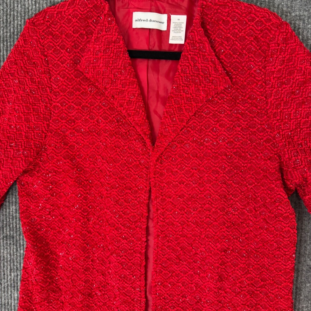 VTG Alfred Dunner Womens 10 Red‎ Blazer Jacket Embellished Sparkle Holiday Party